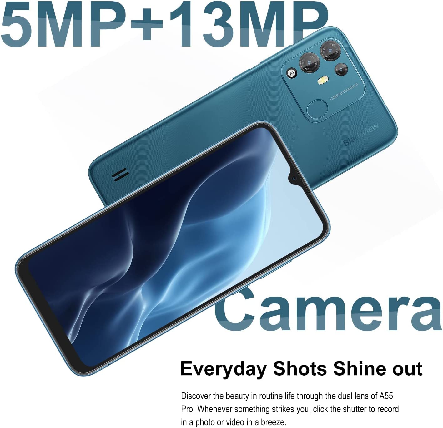 Blackview Unlocked Smartphones， A55 Pro， 4G Dual SIM Unlocked Cell Phones Android 11， 4GB RAM 64GB ROM，6.528" HD+，Face ID+Fingerprint Unlock，4780mAh High Capacity Battery，13MP+5MP，T-Mobile Phone，Blue - Image 5